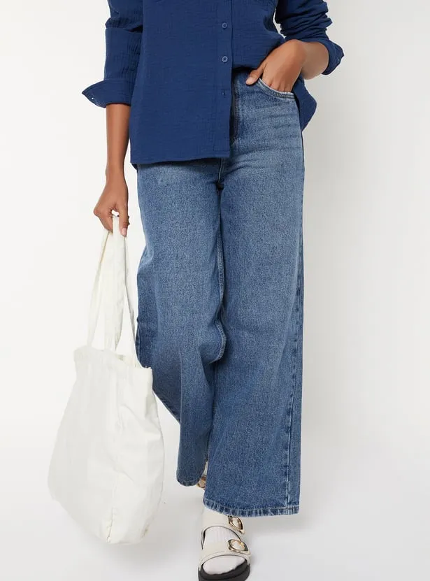Women Medium Wash Wide Leg Jeans